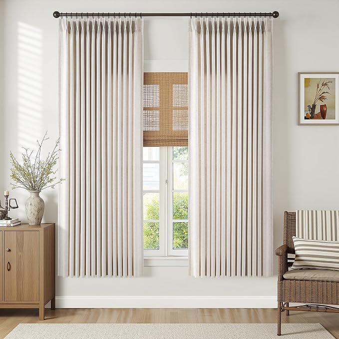 Memory Trained Pinch Pleated Curtains 72 Inches Long, Viral Linen Pinch Pleat