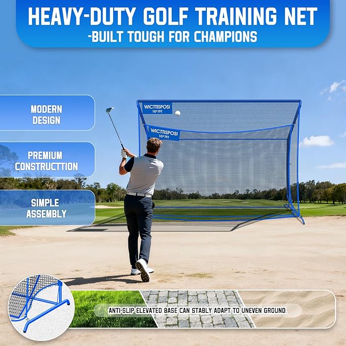 Golf Hitting Net with Extra Striking Net, 10x7ft/7x7ft Heavy Duty Golf Practice Nets for Golfers Backyard Driving Swing, Golf Impact Cage Metal Frame with Storage Bag&Elevated Base, Indoor Outdoor Use
