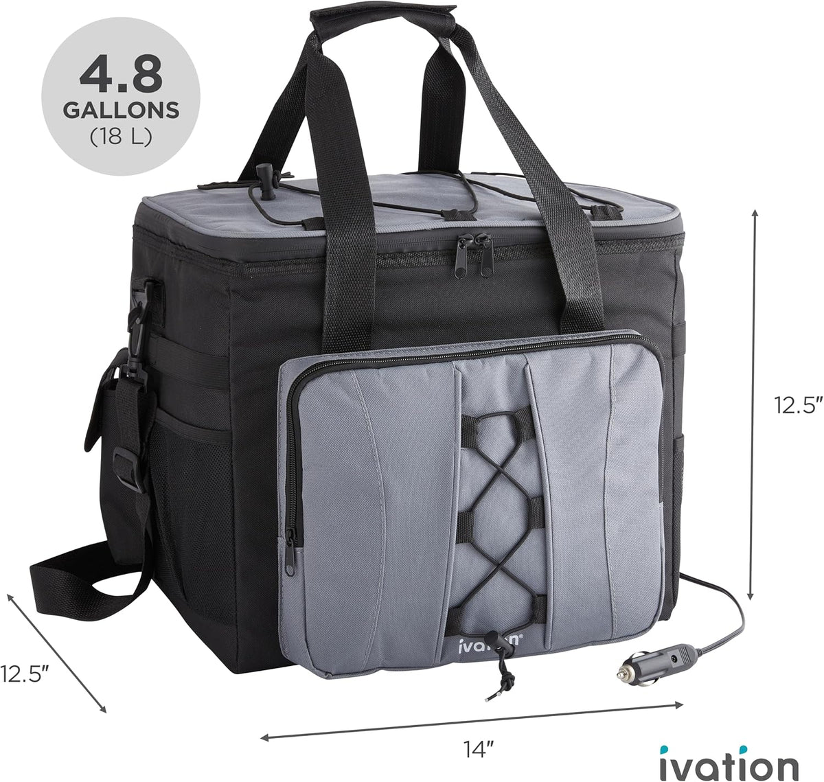 Ivation Portable Electric Cooler Bag | 18L Soft Sided Thermoelectric Travel Cooler with Shoulder Strap, Storage Pocket & DC 12V Plug in for Car, Truck & RV Camping