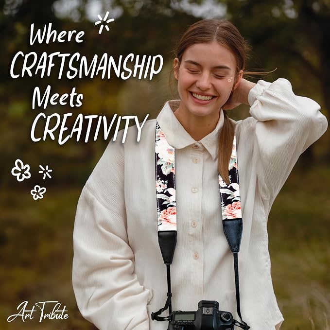 Art Tribute Camera Strap, Vintage Embroidered Neck Shoulder & Crossbody Camera