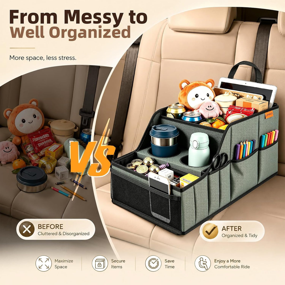 Car Seat Organizer Back Front Captains Seats Storage Travel