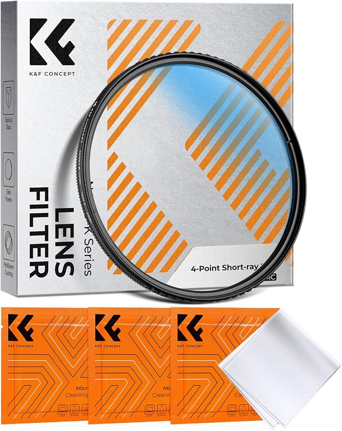 K&F CONCEPT 77mm Variable Short Line Star Lens Filter, Cross Screen Starburst
