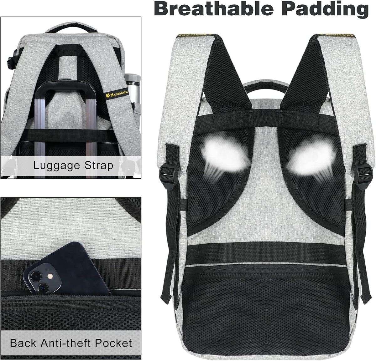 Skiennix Travel Backpack - TSA Approved Carry-On with USB Charging Port | 15.6-Inch Laptop Bag in Grey