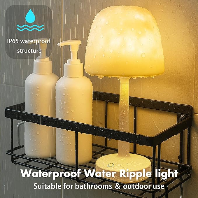Waterproof Shower Lamp for Inside Shower, Rechargeable Bathroom Lamp with Remote & Touch Control, Cordless Shower Light with 16 Color Changeable, LED Ocean Wave Projector Light for Bathroom/Bathtub