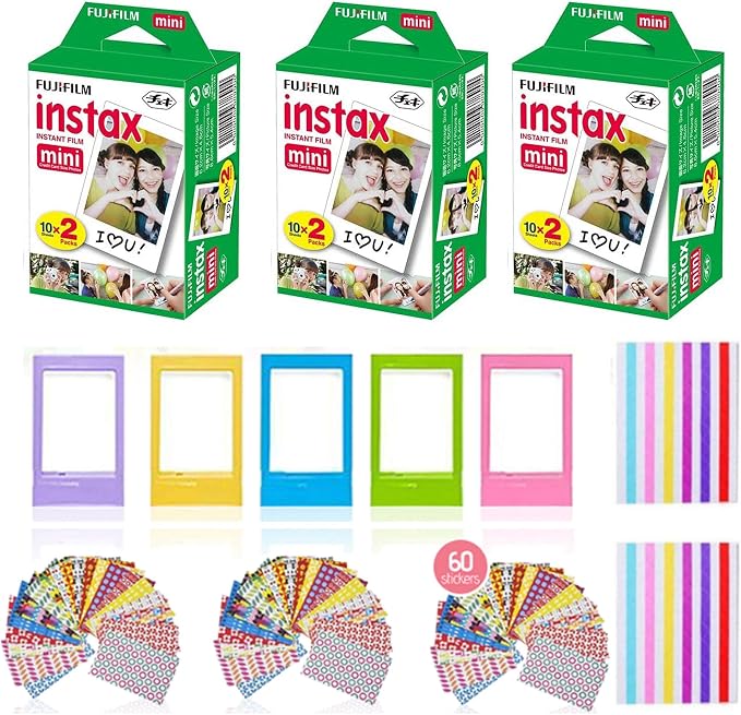 Fujifilm Instax Mini Instant Film 5 Plastic Desk Frames, 60 Sticker Frames