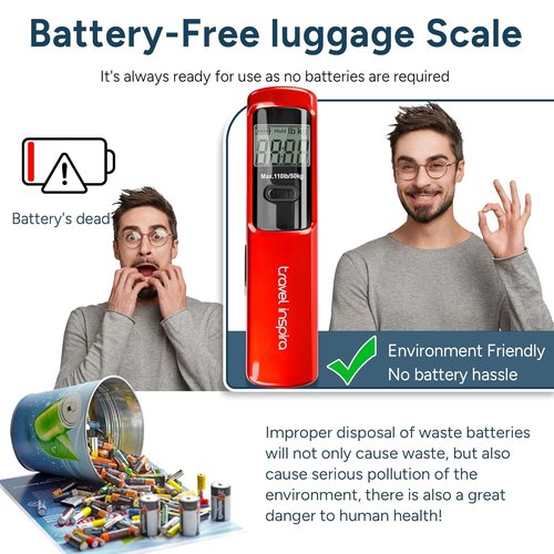 Battery-Free Luggage Scale - Portable Handheld Suitcase Weight Scale, 110 lbs/50 kg Capacity