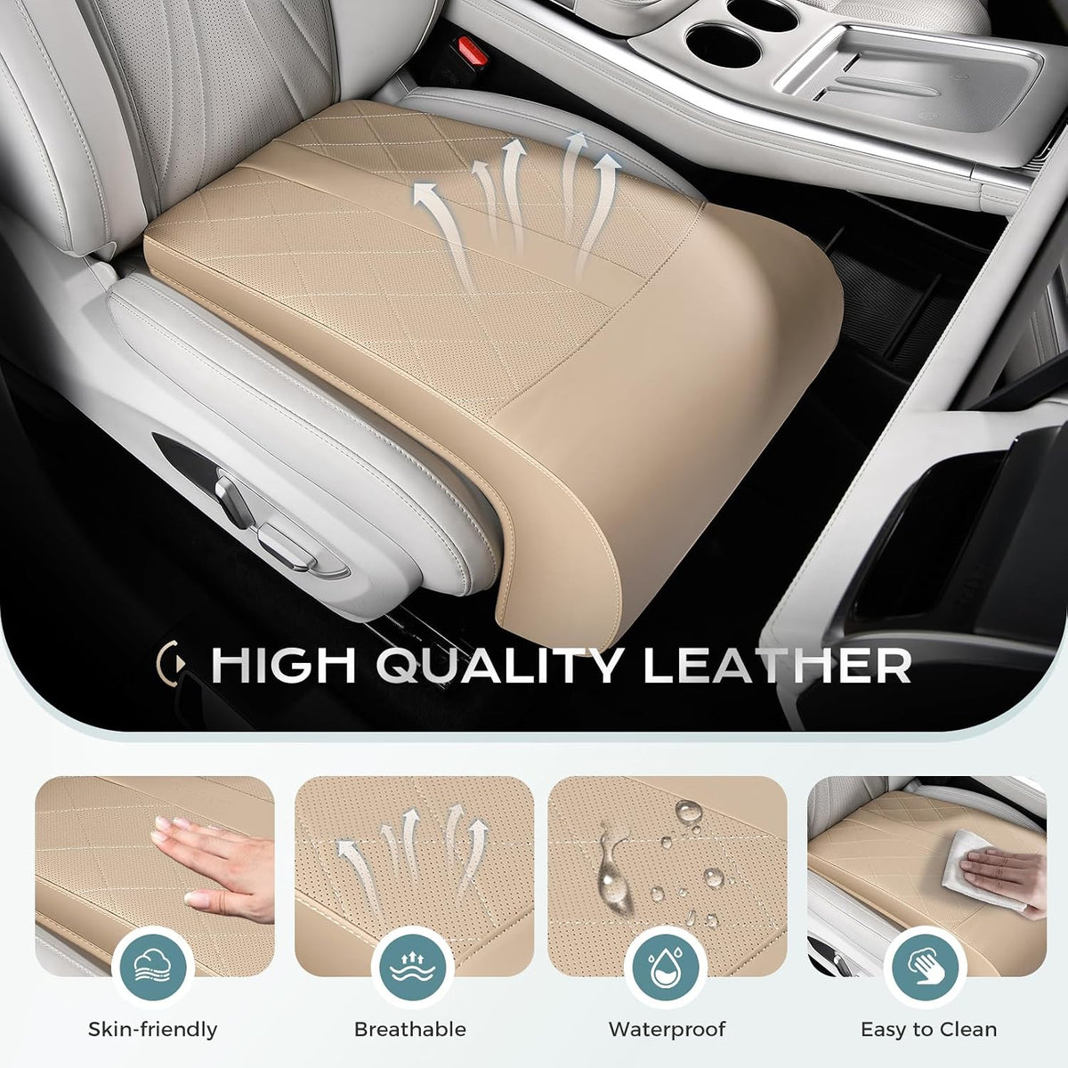 Coverado Car Seat Extender Leg Support, Leather Leg Support Cushion for Driving, Leg Extender Pad, Waterproof Car Seat Cushion Universal Fit for Most Cars, Beige