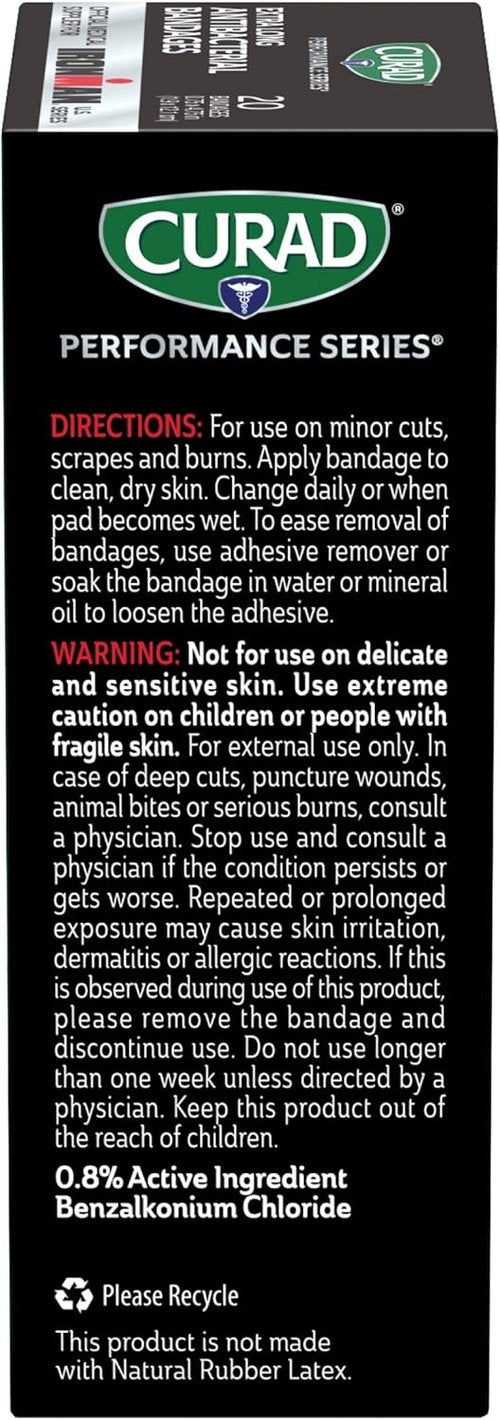 CURAD Performance Series Antibacterial Bandages - Extreme Hold Adhesive, Extra Long Flexible Fabric, 0.75" x 4.75", 480 Count