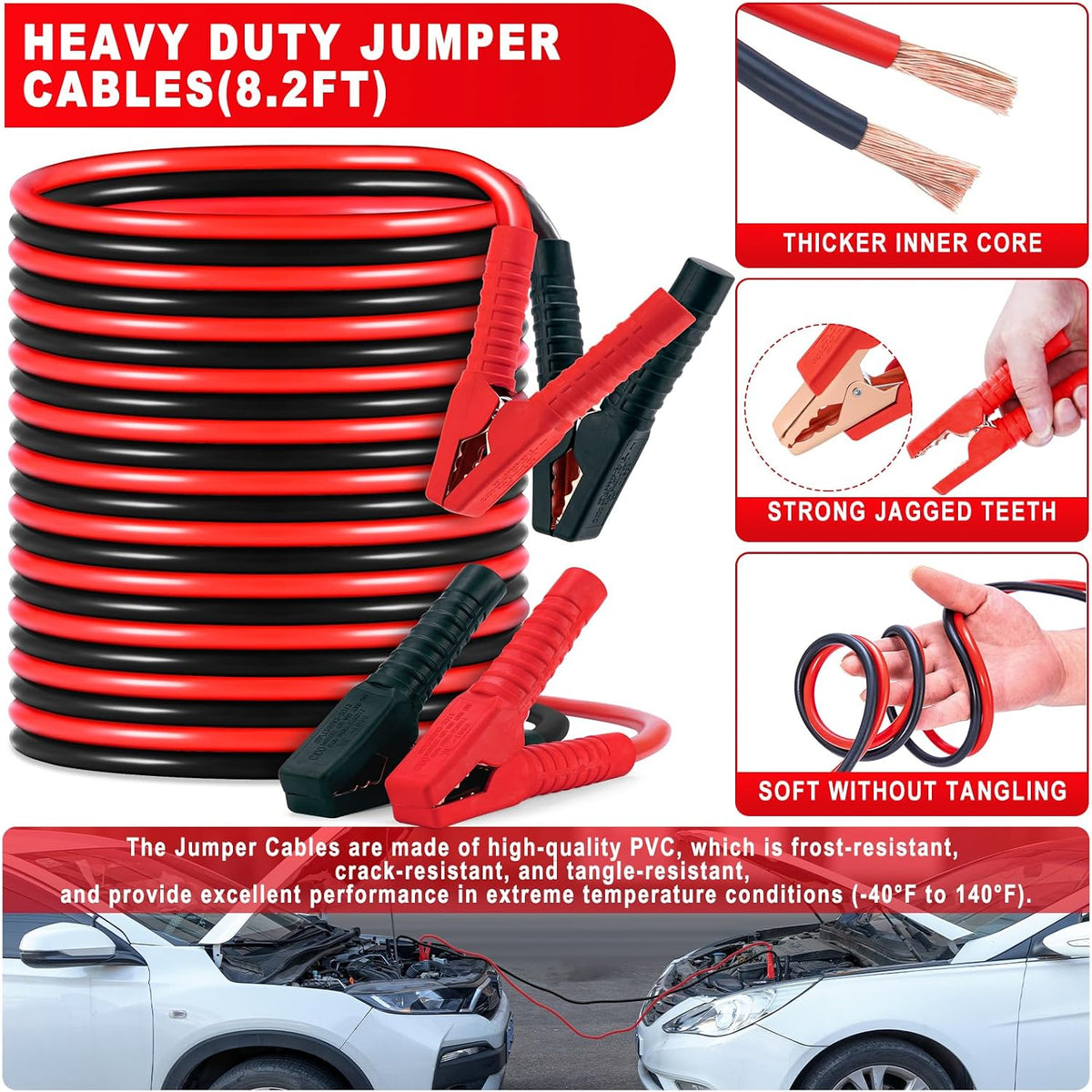 Car Roadside Emergency Kit - Car Emergency Kit with Jumper Cables, Tow Rope, Folding Shovel, Safety Hammer, Reflective Warning Triangle, Car Safety Kits for Men, Women, Teenagers