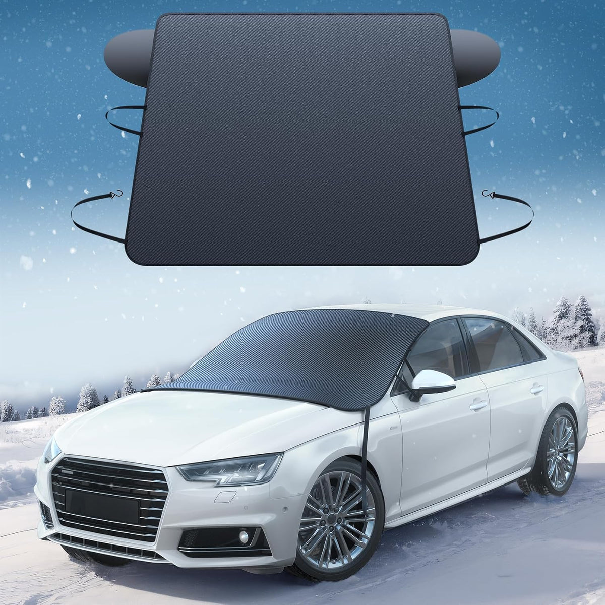 Lamicall Windshield Cover for Ice and Snow - [ Magnetic Fit][ 1S Snow Removal][ Ultra Waterproof] Heavy Duty 800D Oxford Fabric, 4X Stable, Winter Car Gifts Accessories for Most Cars, SUV (62"x48")