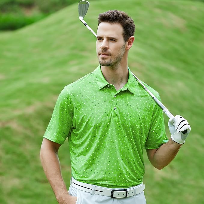 Esabel.C Golf Shirts for Men Dry Fit Performance Short Sleeve Print Moisture Wicking Collared Shirt
