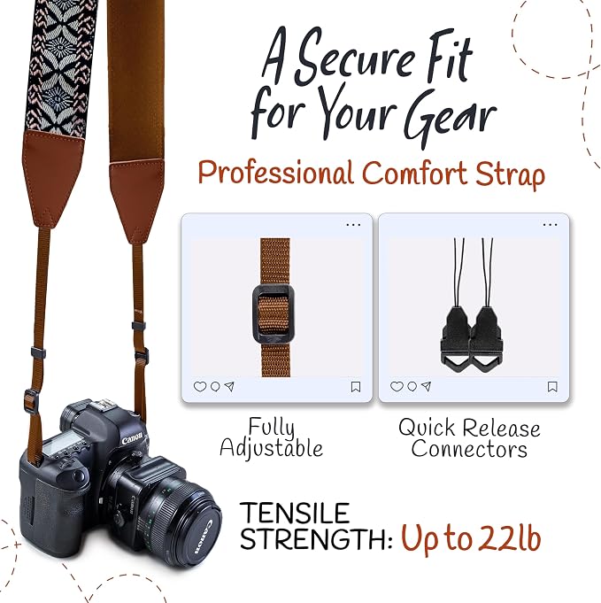 Art Tribute Camera Strap For Photographers Padded Universal Fit Neck Shoulder &