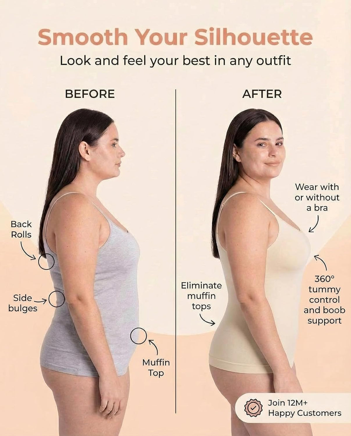 Shapermint Scoop Neck Cami Body Shaper - Women's Tummy Control Shapewear Tank Top