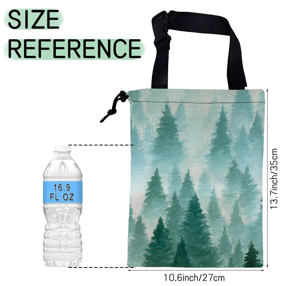 Foggy Forest Car Garbage Bag,Watercolor Forest Waterproof Small Car Trash Bag Hanging Back of Seat,Drawstring Hanging Car Trash Bag with Adjustable Buckle for Car Accessories