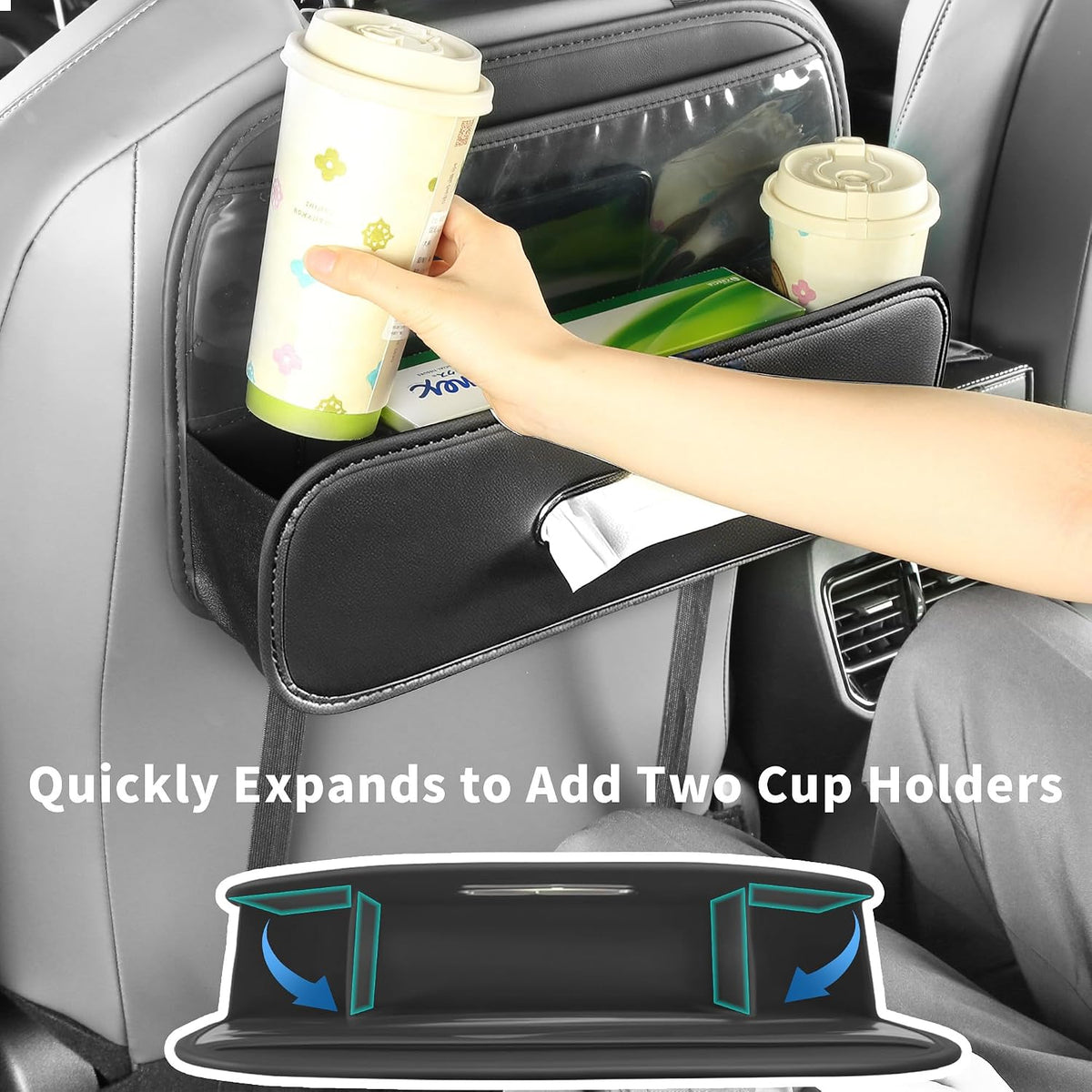 Car Back Seat Organizer,Storage with Cup Holder Tissue Box Holder