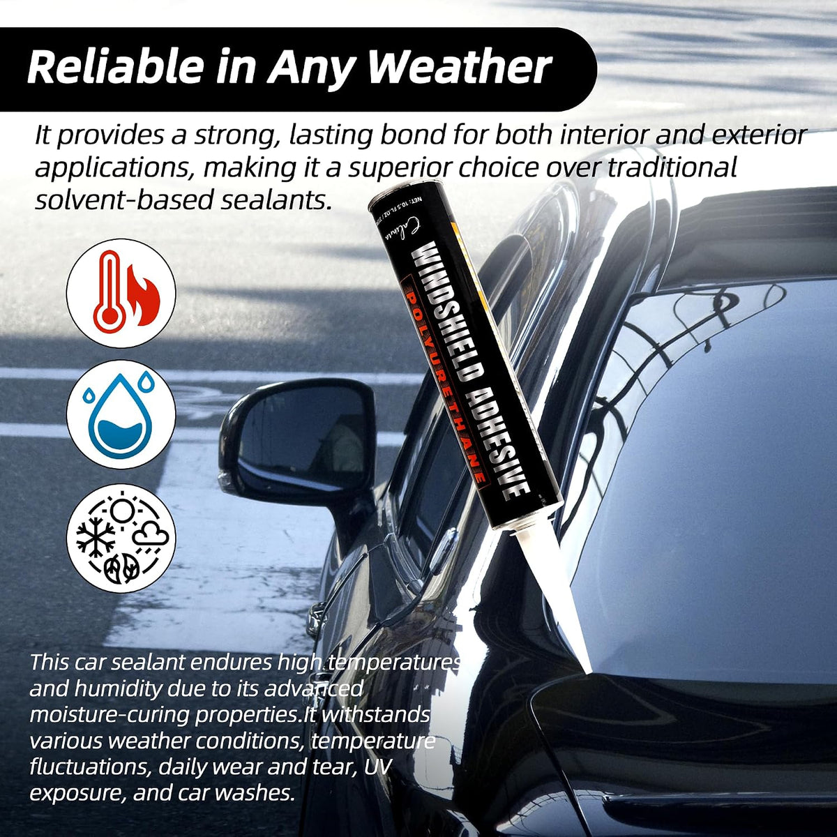 Calvana (2 Pack Windshield Repair Kit – Black Polyurethane Adhesive for Car Glass Chips & Cracks, Quick-Cure & Weather-Resistant Sealant (310ml with Gloves)