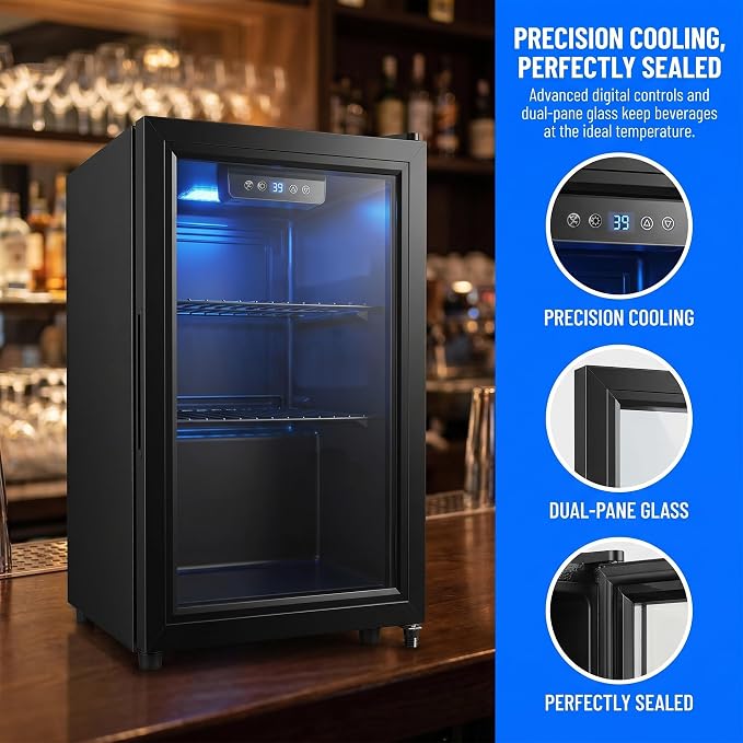 Dawmilon 1.8 Cu.Ft Mini Fridge, 70 Can Beverage Refrigerator, Compact Drink Fridge with Glass Door, Adjustable Shelves, Temperature Control, Beverage Cooler for Soda Beer Wine Dorm Office Bedroom