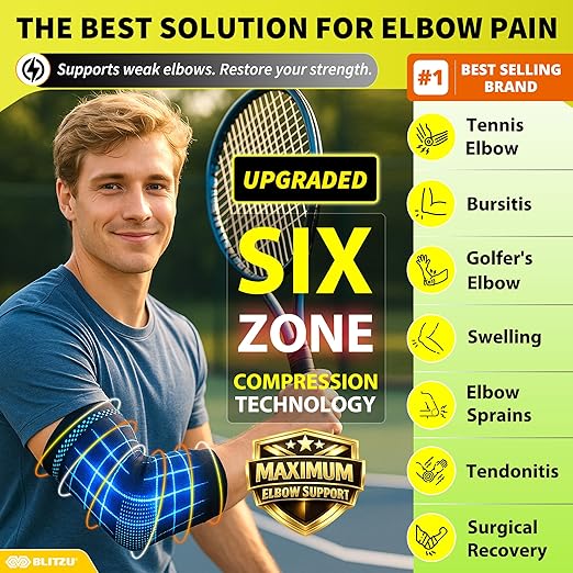BLITZU Elbow Compression Sleeve for Tendonitis 2 Pack, Tennis Elbow Brace Support for Men and Women Golfers Elbow Pain Relief, Arthritis, Bursitis, Arm Brace for Workout, Weightlifting Purple XL