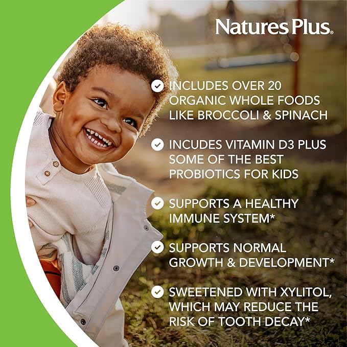 Natures Plus Animal Parade Gold Children's Multivitamin - 120 Animal-Shaped Chewable Tablets - Assorted Cherry, Orange & Grape Flavors - Vegan, Gluten Free - 60 Total Servings