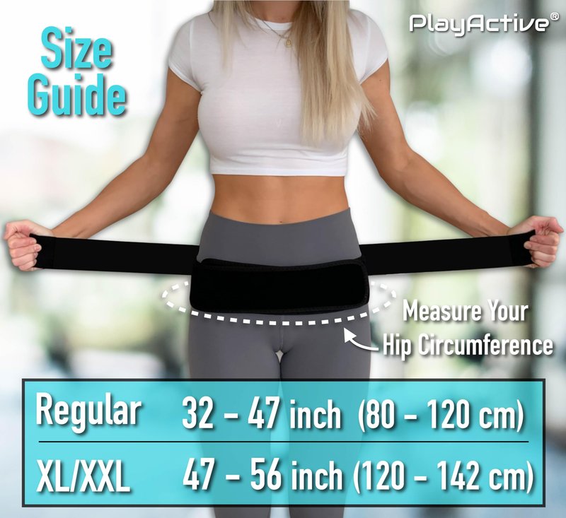PlayActive Sacroiliac SI Joint Hip Belt - Sciatica Belt and Lower Back Support Brace for Women and Men - Hip Braces for Hip Pain - Pelvic Support Belt, Trochanter Belt for Pain Relief (Regular/Black)