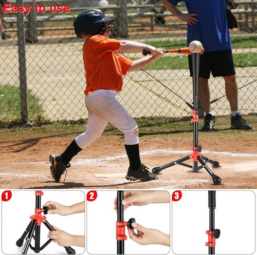 BaseGoal Baseball Tee for Kids - Adjustable Youth Batting & Softball Hitting Tee | Portable Travel Design