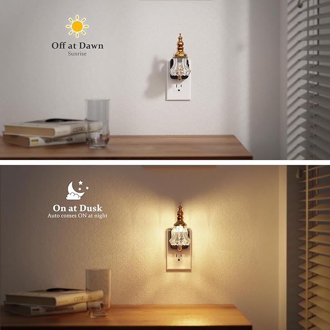 JandCase Night Light, Night Lights Plug into Wall, 2 Pack Glass Flower LED