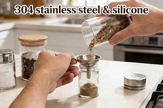 6pcs Kitchen Funnels for Filling Bottles, Small/Medium/Large Food Grade Stainless Steel Metal Kitchen Funnels Set for Essential Oil Spices Liquid, 3 Stainless Steel and 3 Silicone Folding