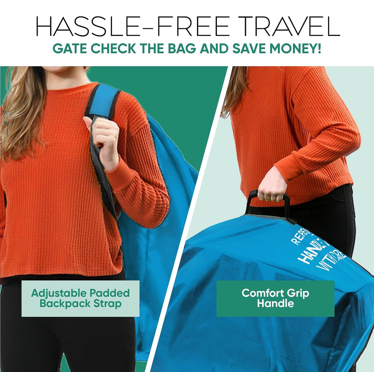 Car Seat Travel Bag for Airplane, Backpack Straps, Fits Most Car Seats
