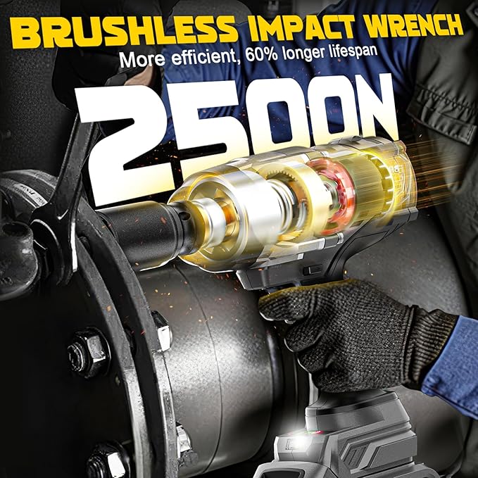 DIYtoolifz 3/4" Cordless Impact Wrench Compatible with Dewalt 20V Battery: 1850FT-LBS(2500N.m) High Torque Impact Driver, Auto-Stop Reverse, 4-Speed Heavy Duty Impact for Car/Truck/Mower(Bare Tool)