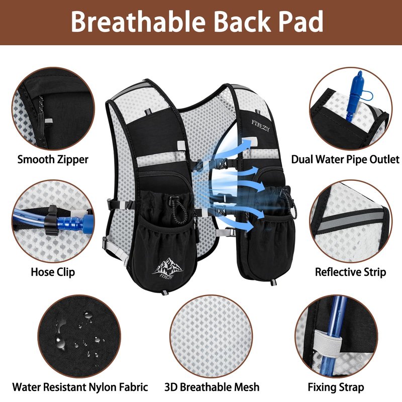Running Hydration Vest for Women Men - Waterproof Running Water Backpack Hydration Pack with 12 Pockets, Lightweight Water Vest for Hiking Trail Cycling Marathon Race, Black