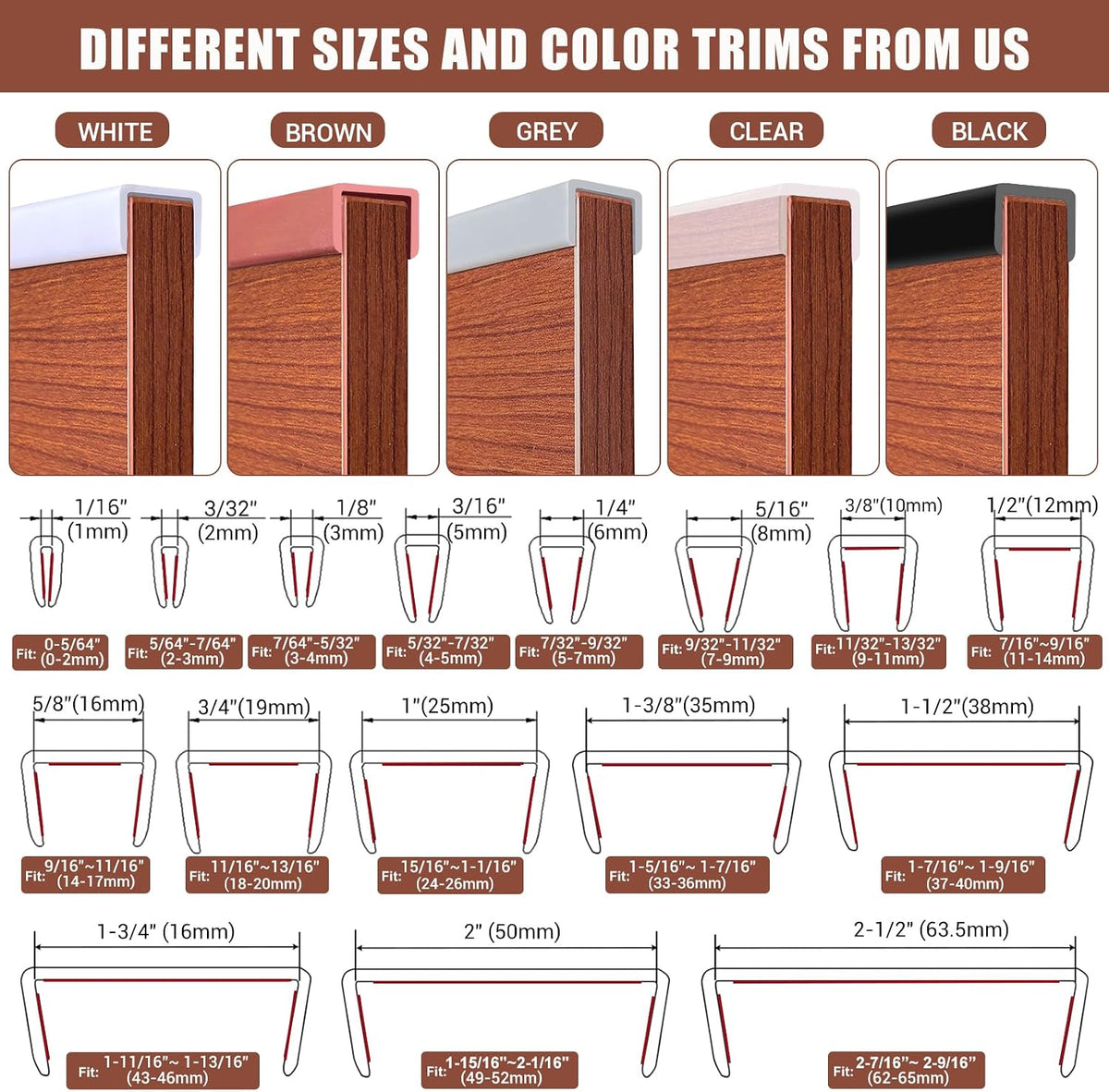 Rubber Edge Trim, Flexible Edge Banding, 3/4"(19mm) U Channel Furniture Edge Protector, Self Adhesive Edge Guards for Plywood, Wood, Glass Parts, 20Ft, Brown Color