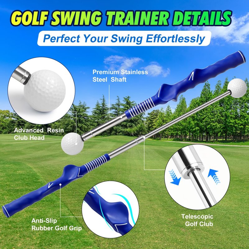 Rpiuago Retractable Golf Swing Training Aid, Right-Handed Golf Swing Trainer with Click Feedback, Tempo Stick Golf to Improve Strength & Tempo with Arm Band, Ideal for Beginners, Indoor & Outdoor Use