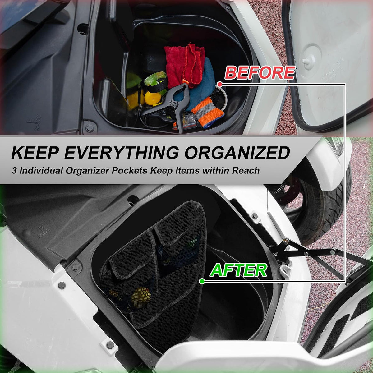Side Trunk Lid Organizer Fit for Can Am Spyder F3 F3S F3T F3L 2015-2025 Removable 3 Mesh Pocket Luggage Saddle Bag (Black)