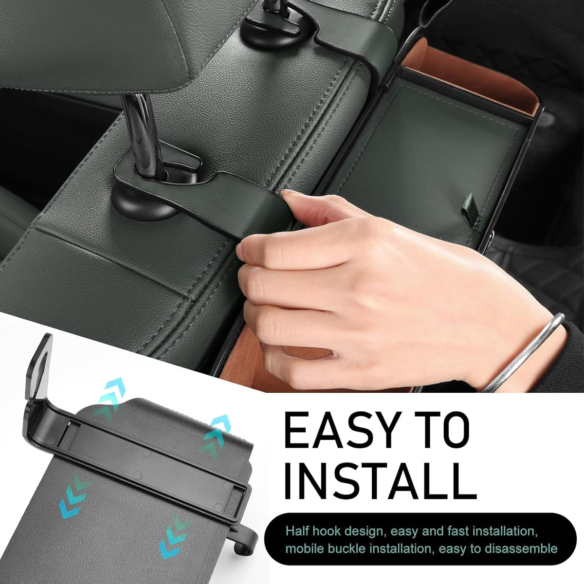 Car Seatback Organizer with Cup Holder, Leather Headseat Tissue Box and Storage Box, Multifunction Auto Rear-mounted Mobile Phone Holder, for Most Cars (Brown)