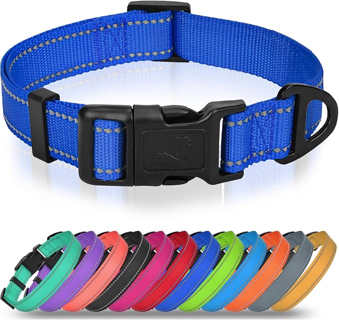 Joytale Large Dog Collar, Reflective and Adjustable Nylon Pet Collar with Quick-Release Buckle for Large Dogs, Navy Blue, L