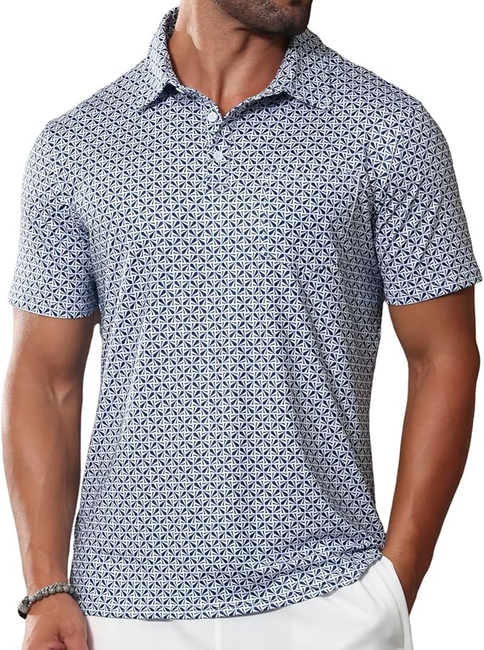 Lexiart Mens Golf Shirt Short Sleeve Dry Fit Print Moisture Wicking Performance Patterns Collared Polo Shirt with Pocket