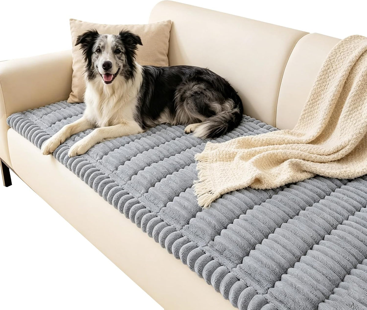 Capslpad Couch Covers for Dogs Washable Non Slip Pets Sofa Covers Fuzzy Sofa Slipcover Geometric Pet Friendly Mat Cushion Protector Travel Pet Mat for Living Bedroom Car Back Seat, Dark Gray 27.5"x59"