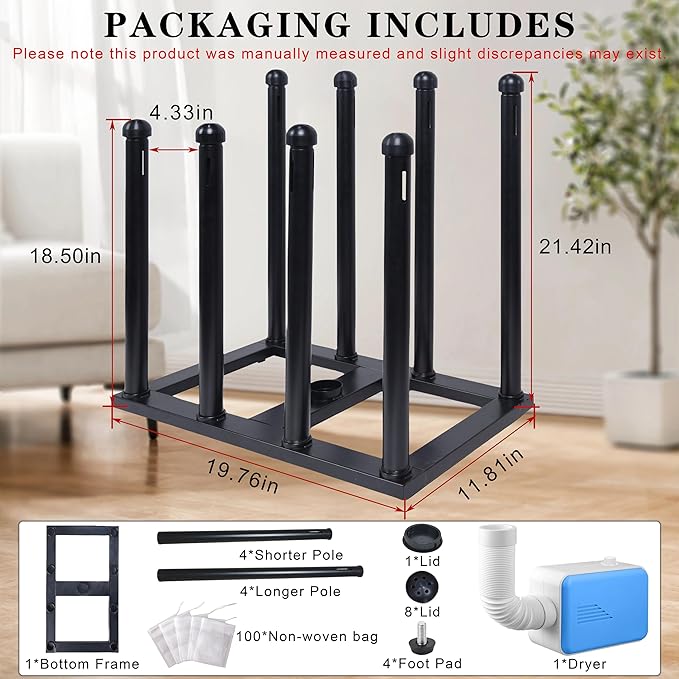 Boot Rack Organizer Tall Boots Boot Storage Free Standing Shoe Racks Black Metal for Dorm Room, Closet, Entryway, Bedroom for 4 Pairs With Multifunctional Portable Dryer 600W(54.4*50.2*30)
