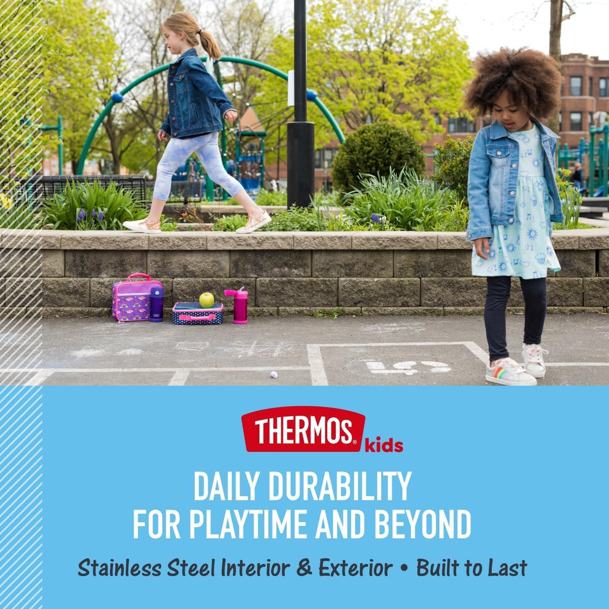 THERMOS FUNTAINER Water Bottle - 12 Ounce Stainless Steel Vacuum Insulated with Straw | Kids Construction Design