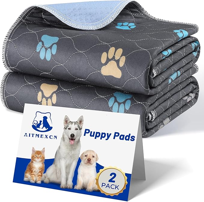 Aitmexcn Washable Puppy Dog Pee Pad, 2PCS 100% Waterproof Whelping Training Mat for Puppy/Senior Dog, Fast Drying Reusable Puppy Pads for Indoor, Outdoor and Car Travel- 18'' x 24''