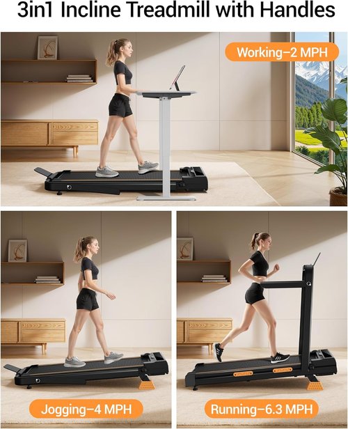 3 in 1 Walking Pad Treadmill - Portable Folding Treadmill with 16% Incline & Handle Bar | 330 Lbs Capacity
