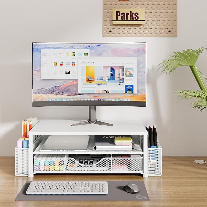 OPNICE Desk Organizers and Accessories, 2-Tier Computer Monitor Stand Riser