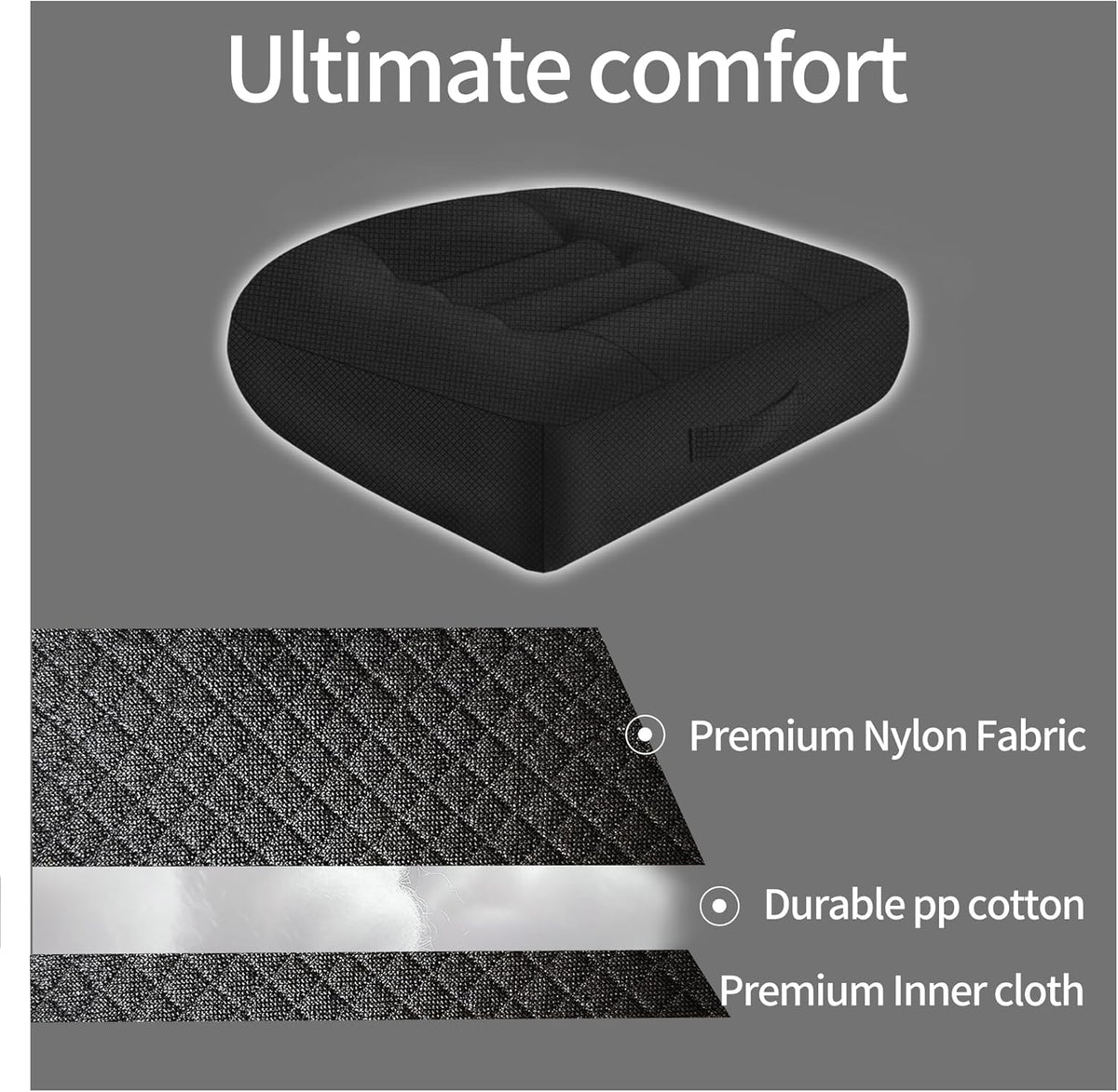 Height-Adjustable Seat Cushion-15.7x15.7x4.7inches Improved Model with Adjustable Height Breathable Nylon mesh Fabric Ergonomic Design Suitable for use in Cars, Offices, and Outdoors