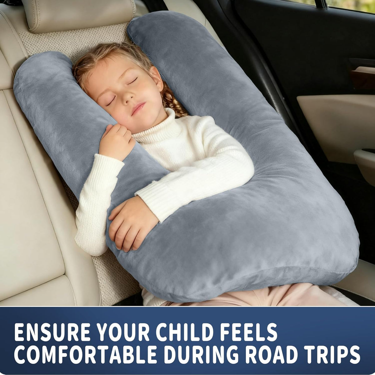 Travel Pillow,Car Pillow for Kids on Road Trip,Head and Neck Support,Pink | Car Travel Essentials Sleeping Pillow for Kids and Adults with Adjustable Strap,Plush Faux Fur, High-Resilience PP Cotton