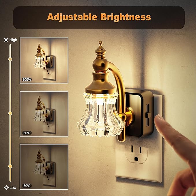 JandCase Night Light, Night Lights Plug into Wall, 2 Pack Glass Flower LED
