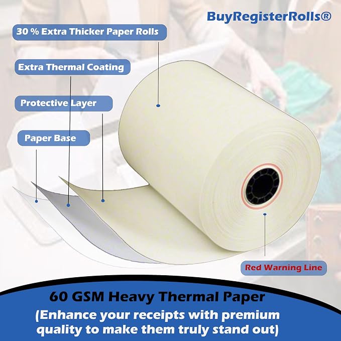 3 1/8 x 230 Yellow Thermal Paper Receipt Rolls fits all Clover POS Cash