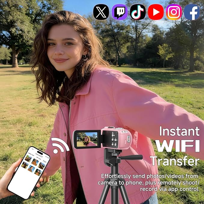 Video Camera, 4K Camcorder 56MP Digital Video Recorder 18X Zoom 3" 270°