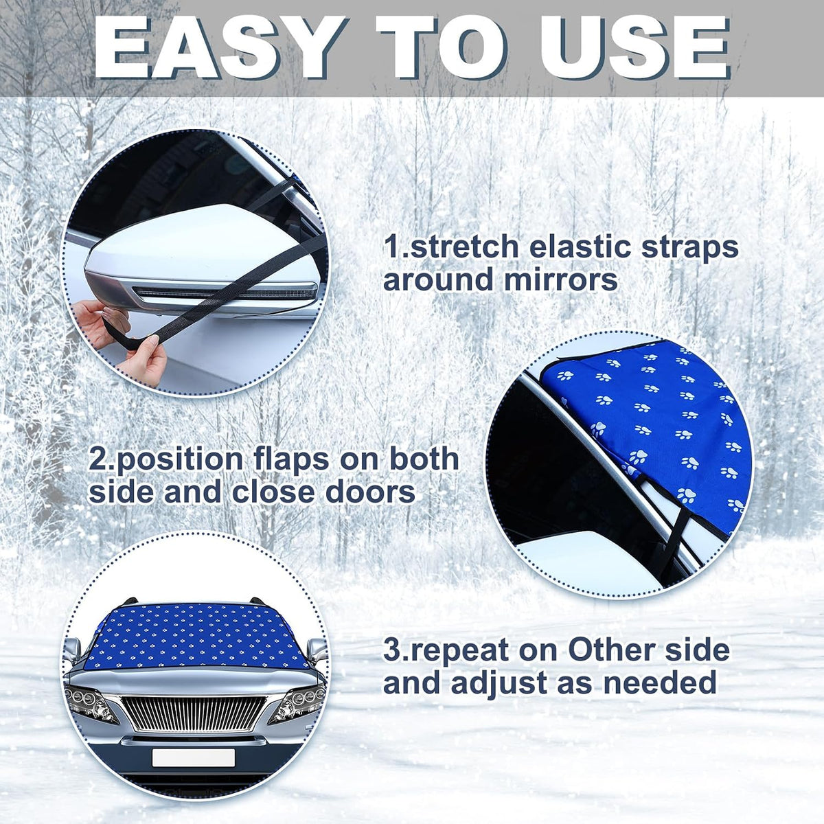 Tallew 5 Pcs Windshield Cover for Ice Kit Winter Windshield Snow with Side Mirror Cover Ice Snow Scraper, Brush and Glove Waterproof Frost Removal Guard Wiper Protector