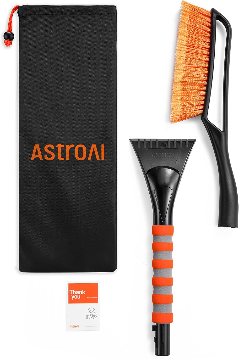 AstroAI 27" 2-in-1 Detachable Snow Brush &amp; Ice Scrapers for Car Windshield | Snow Removers with No-Scratch Bristles, Ergonomic Handles &amp; Easy Storage, Winter Accessories for Cars, SUVs, Trucks (Orange)