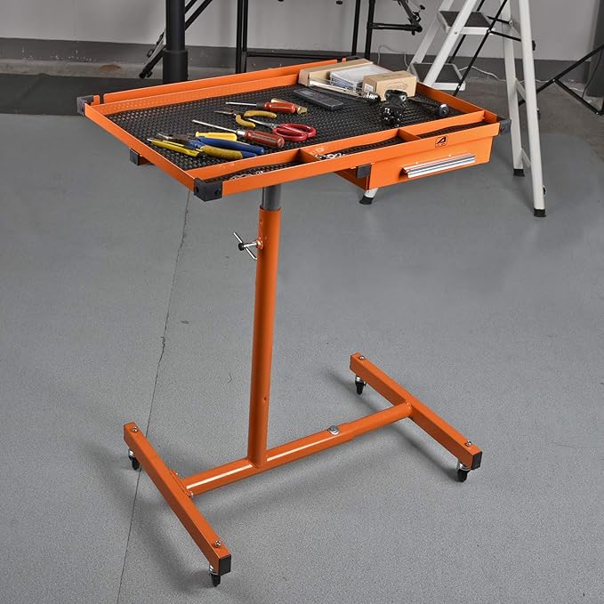 Eisen® ES8 Heavy Duty Adjustable Work Table with Drawers, Rolling Tool Tray with Wheels of 220lbs Capacity and Pro-Lift C-2036D Grey 36" Z-Creeper Seat , Black